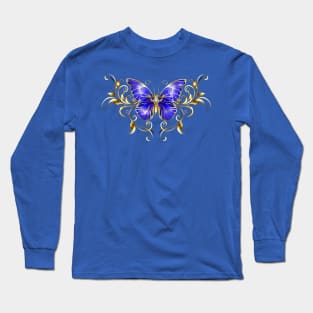 Sapphire Butterfly with Gold Pattern Long Sleeve T-Shirt